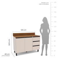 Balcão de Pia 2 Portas 3 Gavetas com Tampo Koya Politorno Móveis - 5