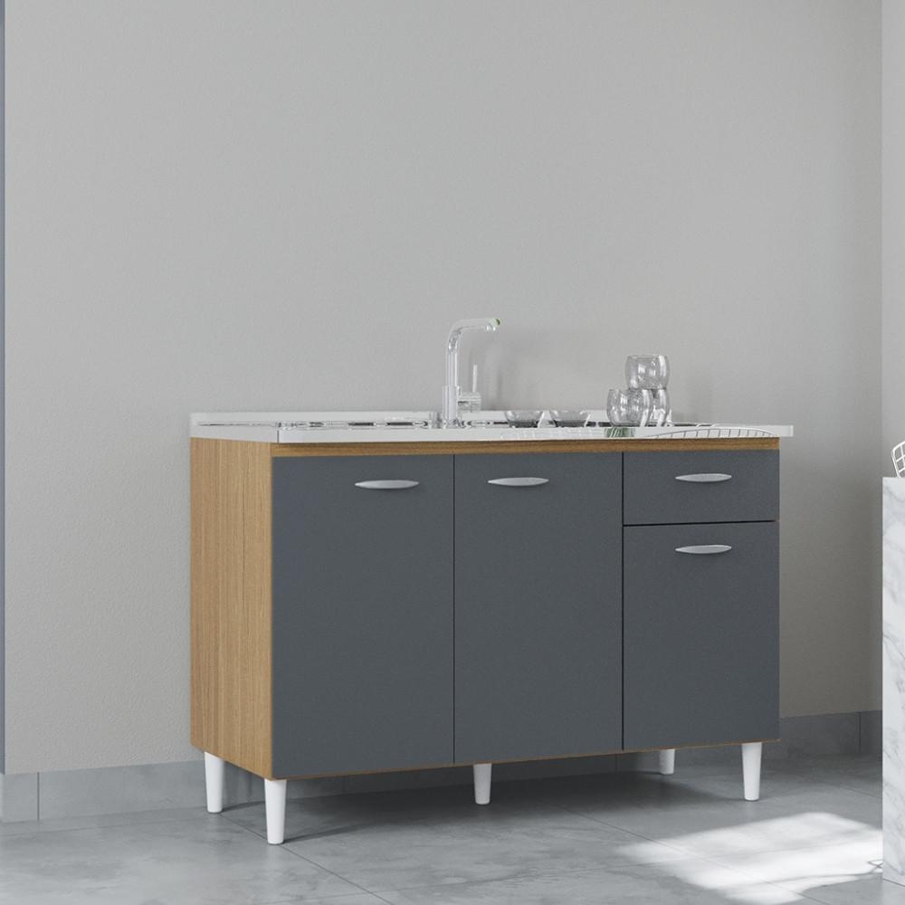 Balcão de Pia 3 Portas 1 Gaveta 120cm sem Pia  A434 Poquema - 1