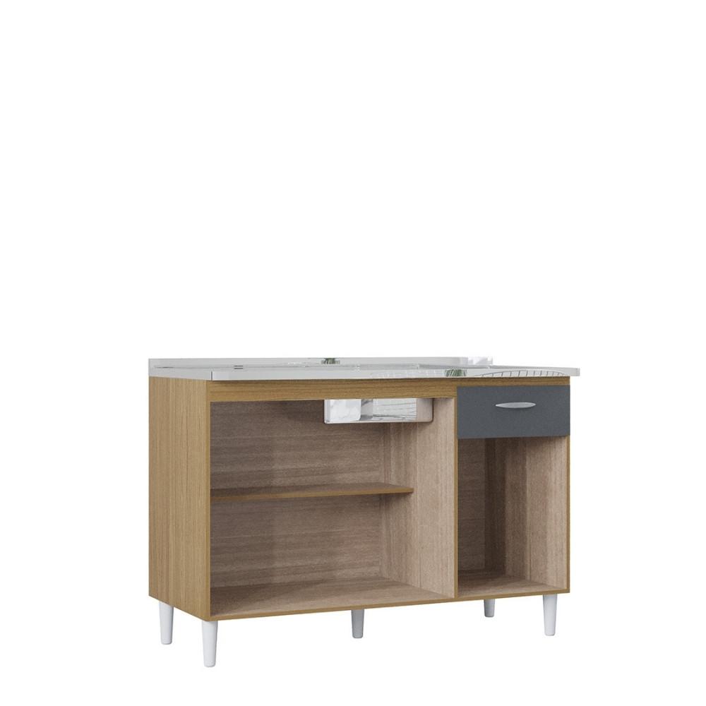 Balcão de Pia 3 Portas 1 Gaveta 120cm sem Pia  A434 Poquema - 3