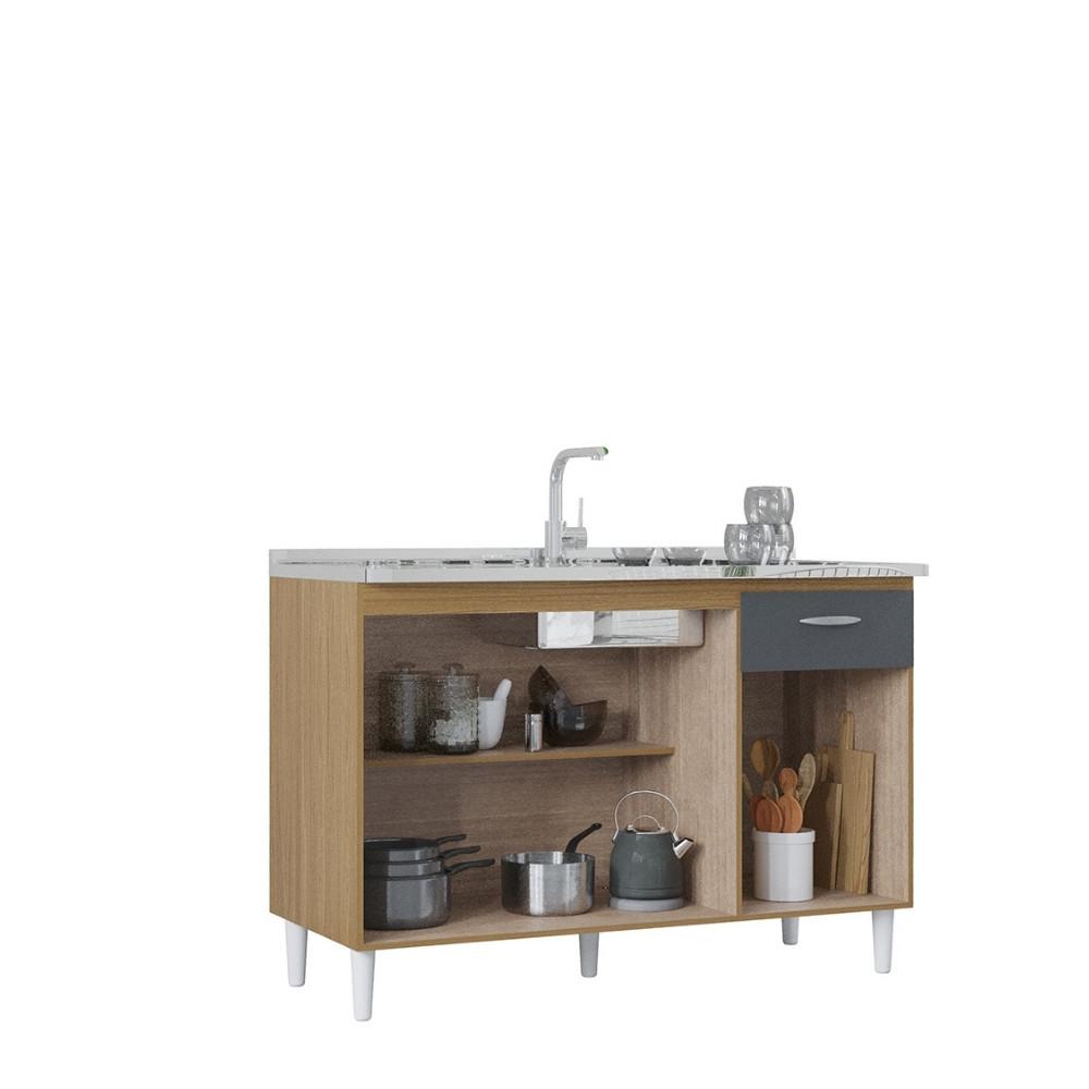 Balcão de Pia 3 Portas 1 Gaveta 120cm sem Pia  A434 Poquema - 5