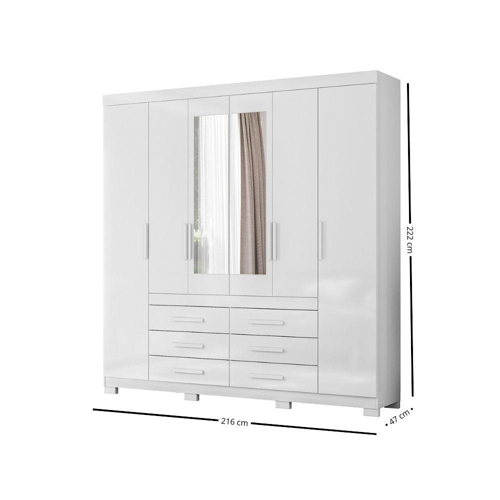 Guarda Roupa Casal com Espelho 6 Portas 6 Gavetas e Pés França Moval - 4