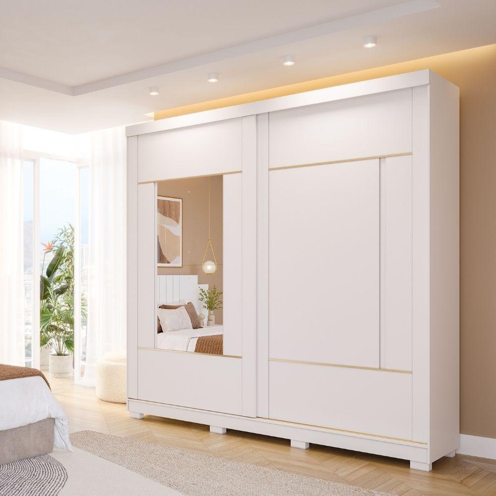 Guarda Roupa Casal com Espelho 2 Portas de Correr e Pés Em MDF Olivia Panan - 1