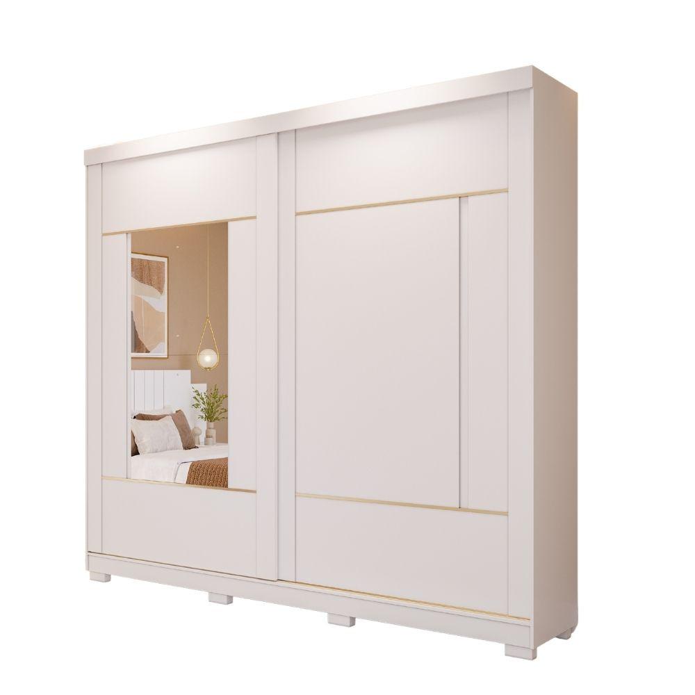 Guarda Roupa Casal com Espelho 2 Portas de Correr e Pés Em MDF Olivia Panan - 2