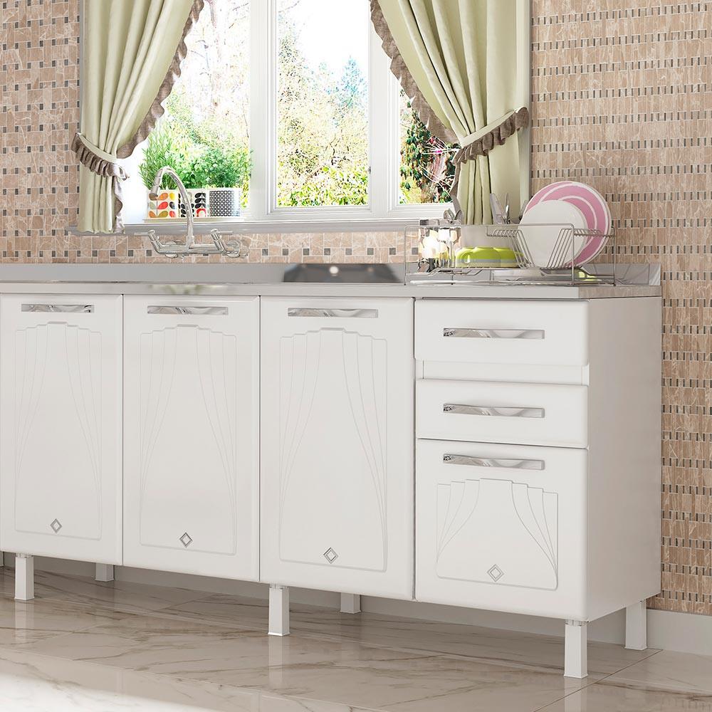 Balcão de Pia em Aço 4 Portas 2 Gavetas 160cm - 3