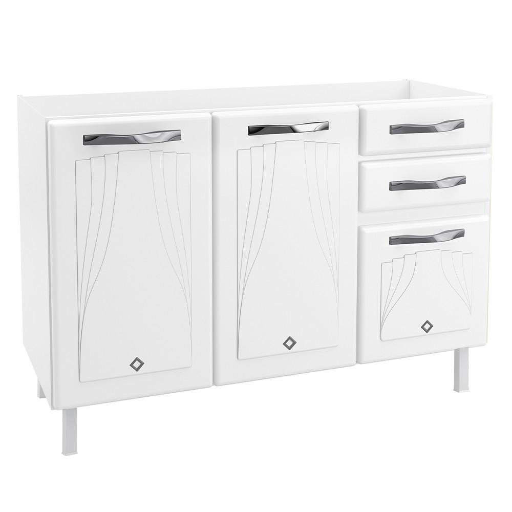 Balcão de Pia em Aço 3 Portas 2 Gavetas 120cm sem Pia Star New Telasul - 1