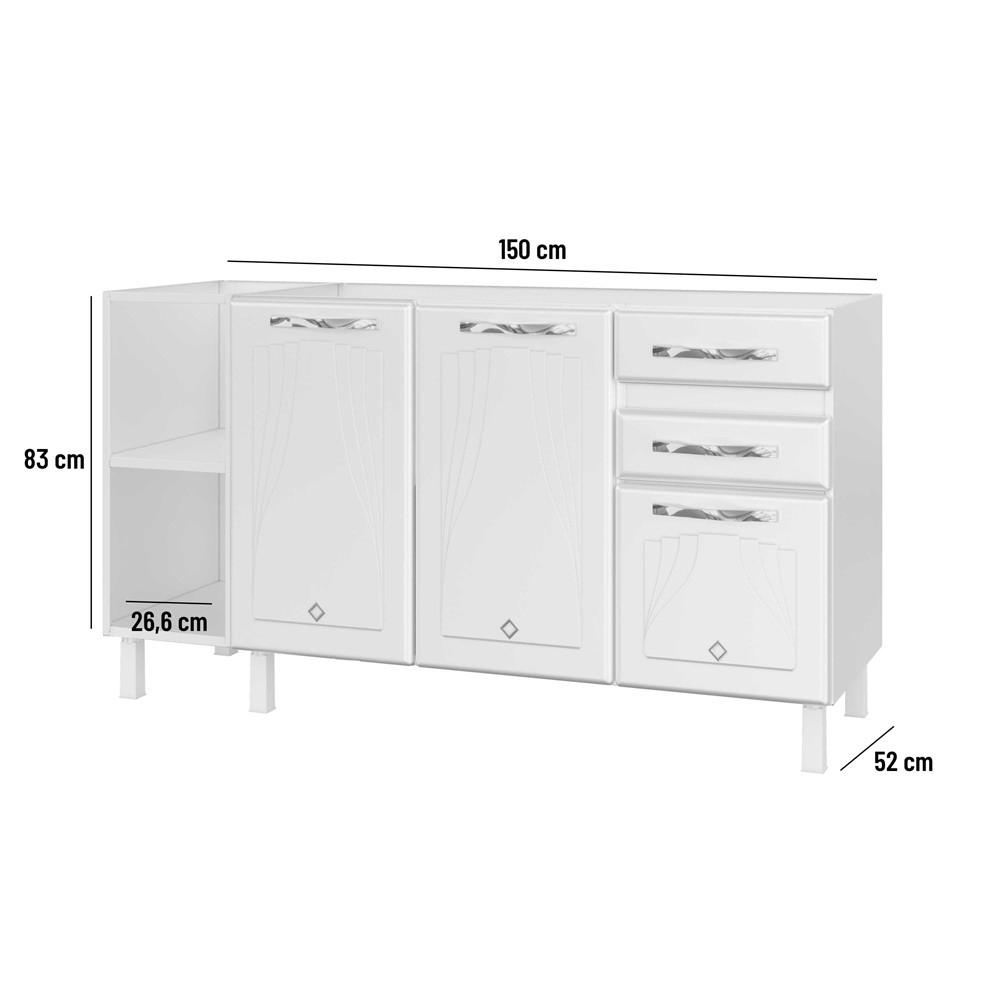 Balcão de Pia em Aço 3 Portas 2 Gavetas sem Pia Star New Telasul - 4