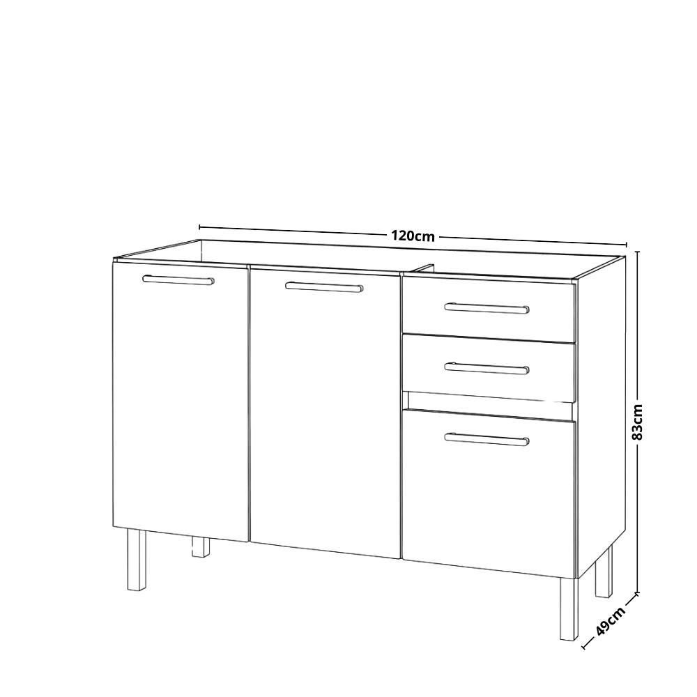 Balcão de Pia em Aço 3 Portas 2 Gavetas 120cm sem Pia Liz Telasul - 4