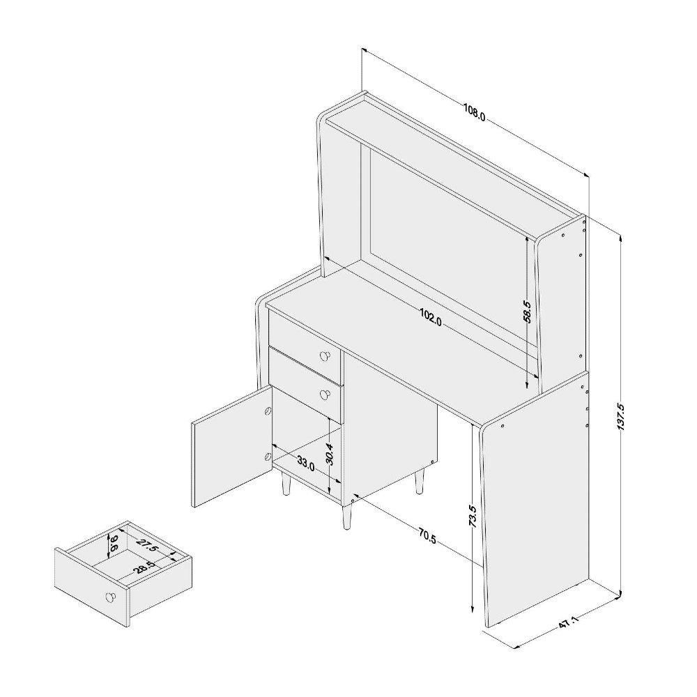 Penteadeira Camarim com Espelho 1 Porta 2 Gavetas Luisiana Politorno - 4