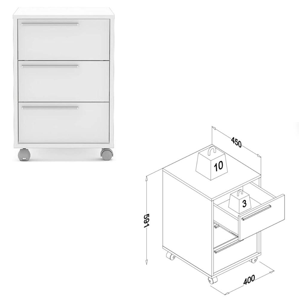 Gaveteiro 3 Gavetas Maia Politorno - 6