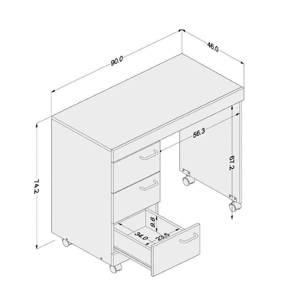 Escrivaninha 3 Gavetas Osaka Politorno - 5