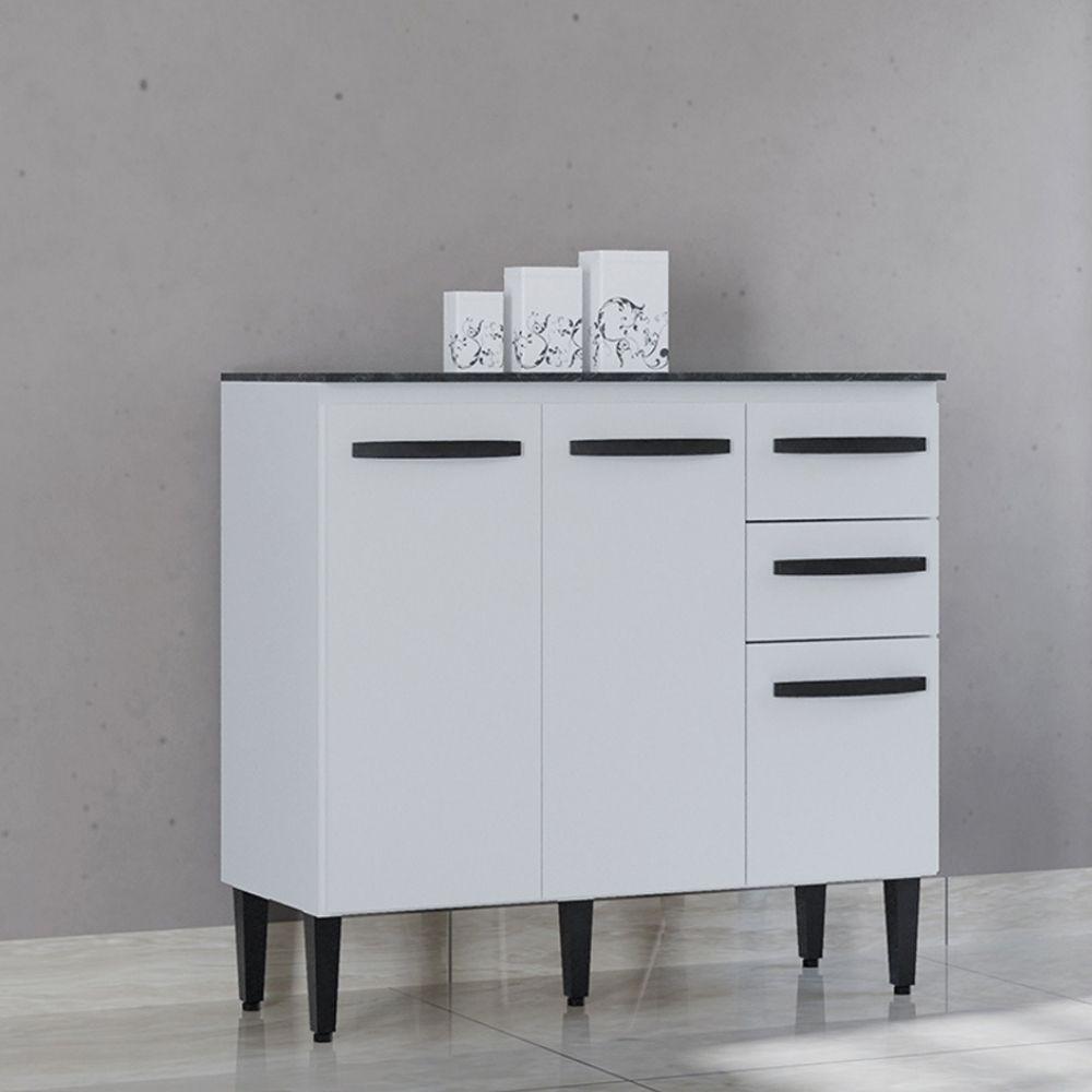 Balcão de Cozinha com Tampo 3 Portas 90cm Isadora Poquema - 1