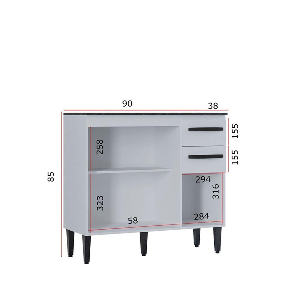 Balcão de Cozinha com Tampo 3 Portas 90cm Isadora Poquema - 4