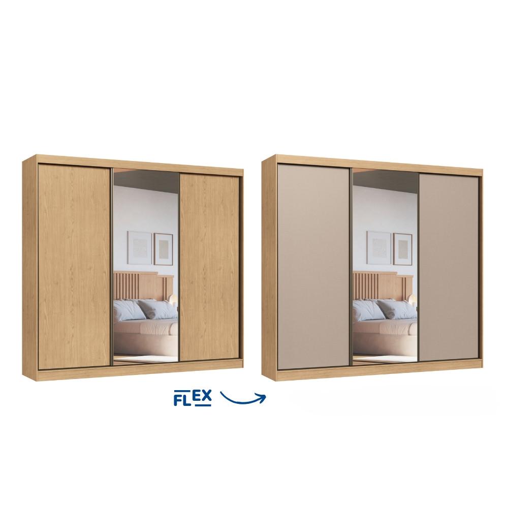 Guarda Roupa Casal Flex com Espelho 3 Portas de Correr em MDF - 2