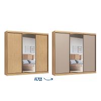 Guarda Roupa Casal Flex com Espelho 3 Portas de Correr em MDF - 2