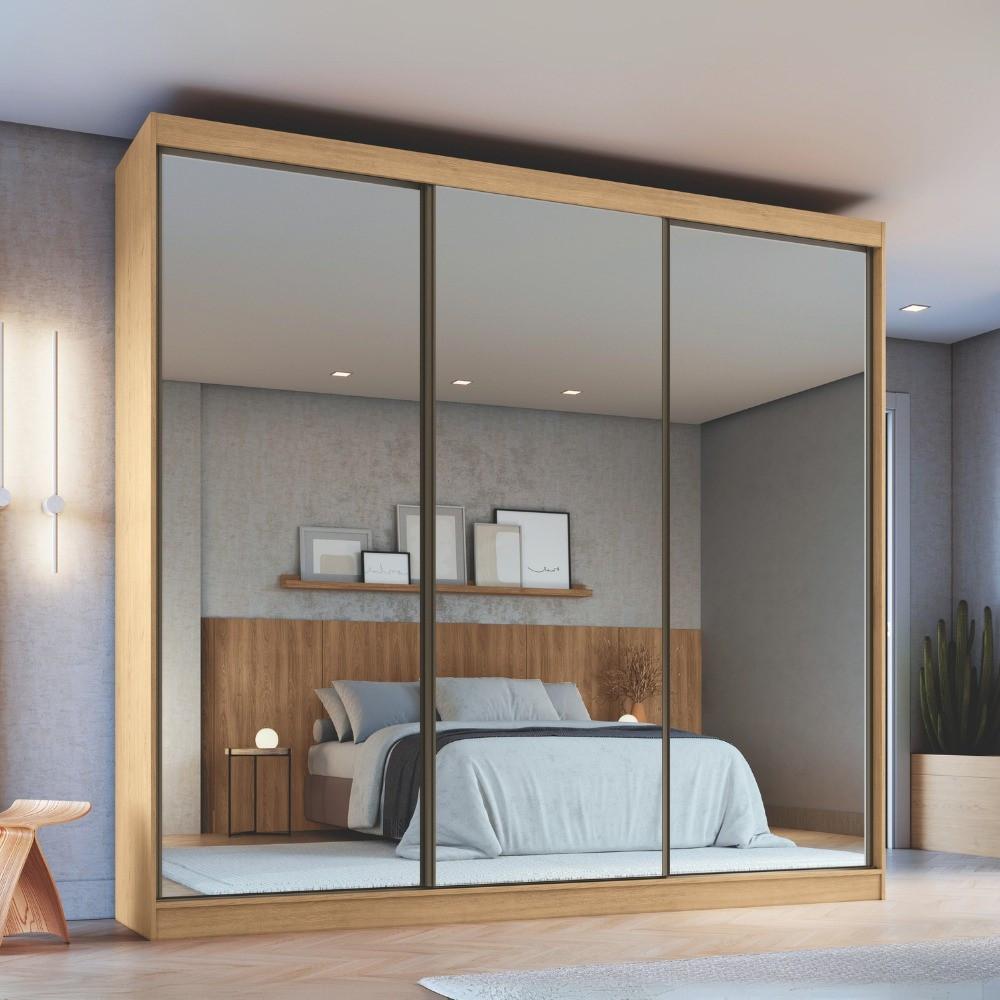 Guarda Roupa Casal com Espelhos 3 Portas de Correr em MDF - 1