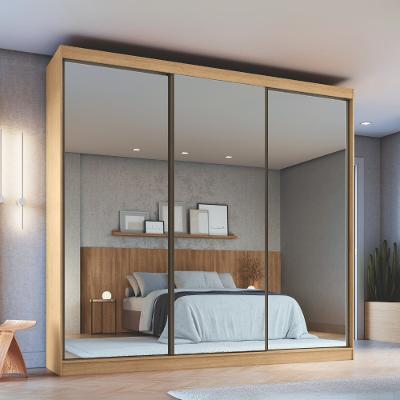 Guarda Roupa Casal com Espelhos 3 Portas de Correr em MDF