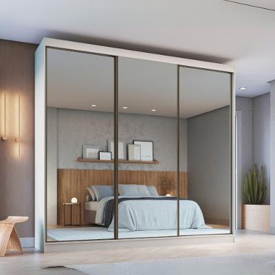 Guarda Roupa Casal com Espelhos 3 Portas de Correr em MDF