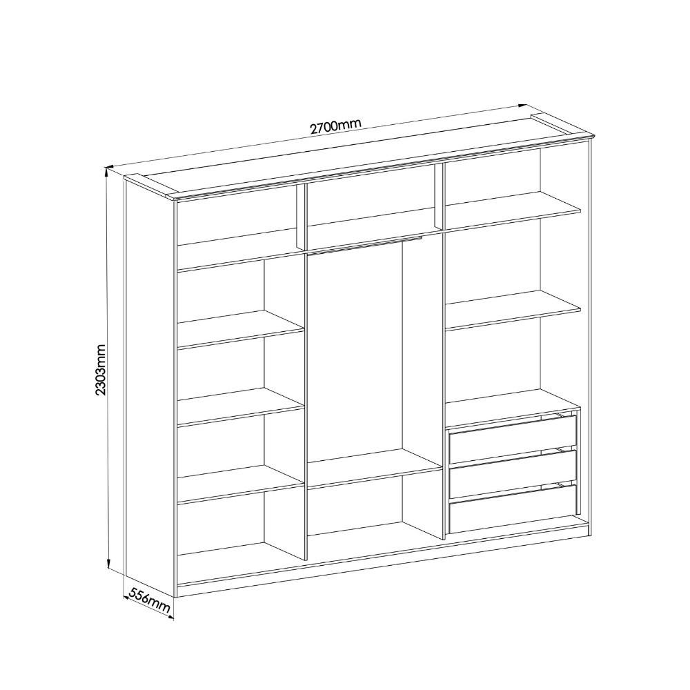 Guarda Roupa Casal com Espelho 3 Portas de Correr em MDF - 4