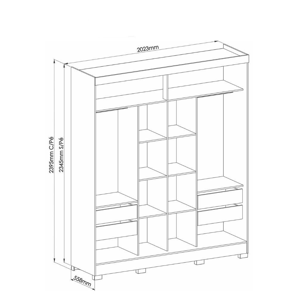 Guarda Roupa Casal 2 Portas de Correr com Pés em MDF - 4