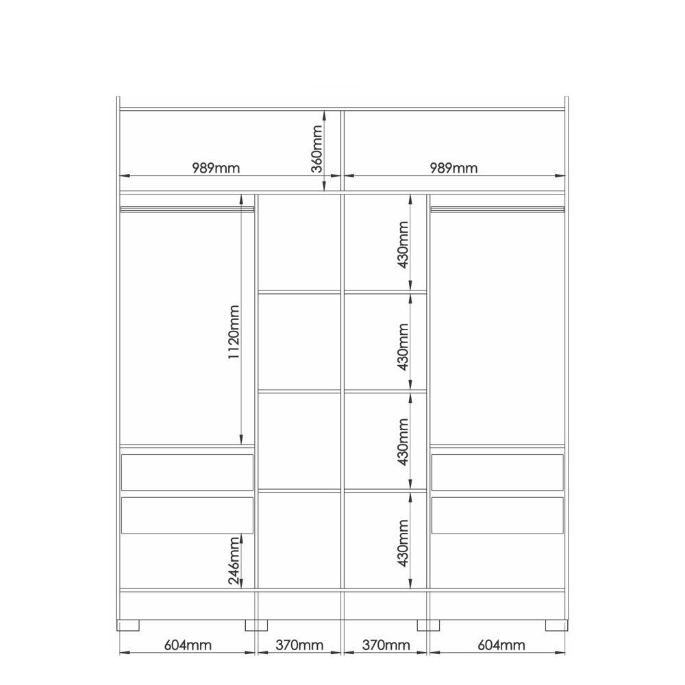 Guarda Roupa Casal com Espelhos 2 Portas de Correr com Pés - 6