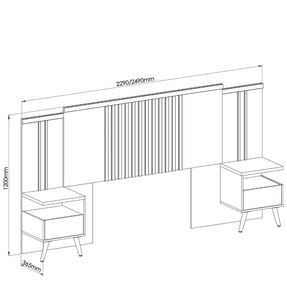 Cabeceira Casal Extensível Ripada com 2 Mesas - 4