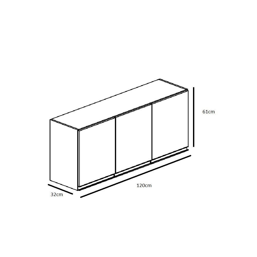 Armário Aéreo 3 Portas 120cm Star Indekes - 3