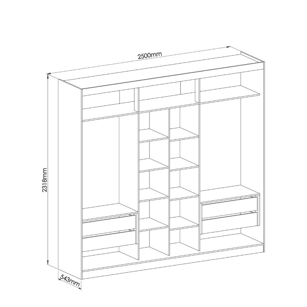 Guarda Roupa Casal com Espelho 3 Portas de Correr em MDF - 4
