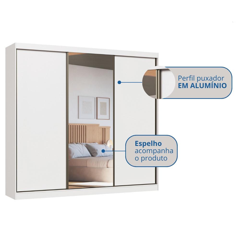 Guarda Roupa Casal com Espelho 3 Portas de Correr em MDF - 6