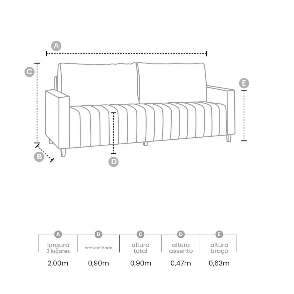 Sofá 3 Lugares 200cm Linho Iza Takei - 4