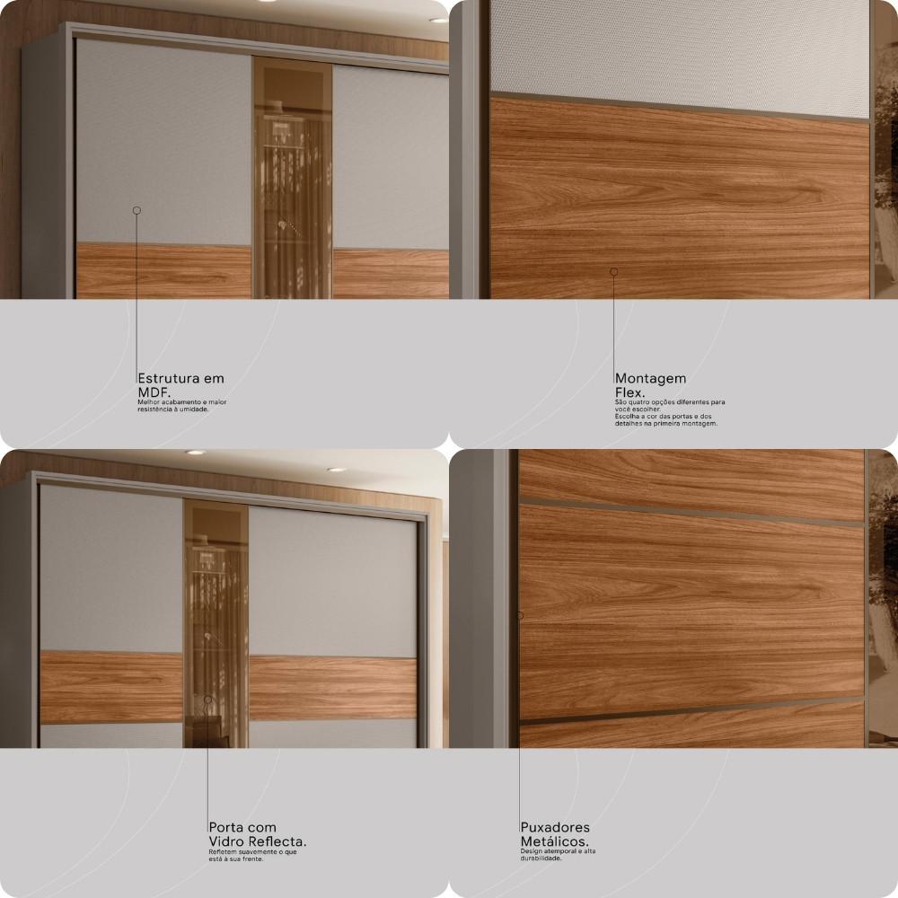 Guarda Roupa Casal com Vidro Reflecta 2 Portas de Correr em MDF Authentic Demóbile - 6