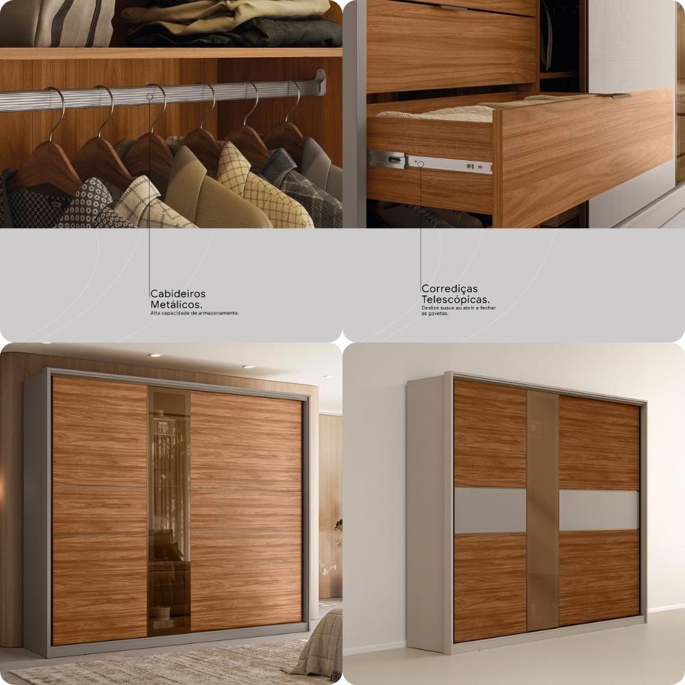 Guarda Roupa Casal com Vidro Reflecta 2 Portas de Correr em MDF Authentic Demóbile - 9