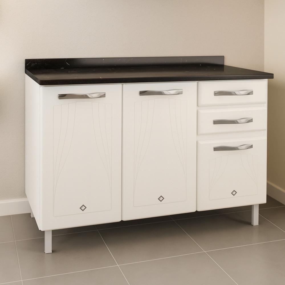 Balcão de Pia em Aço 3 Portas 2 Gavetas 120cm com Tampo - 3