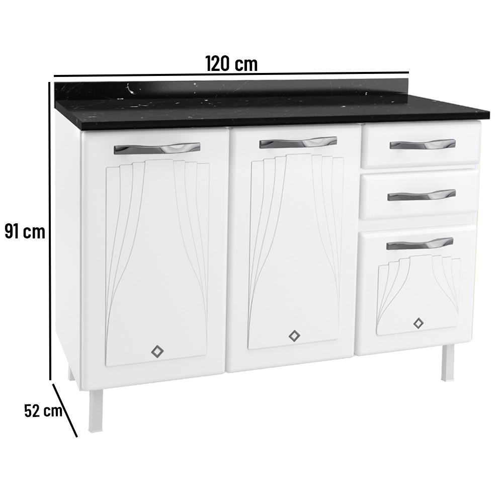 Balcão de Pia em Aço 3 Portas 2 Gavetas 120cm com Tampo - 4