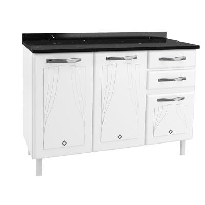 Balcão de Pia em Aço 3 Portas 2 Gavetas 120cm com Tampo