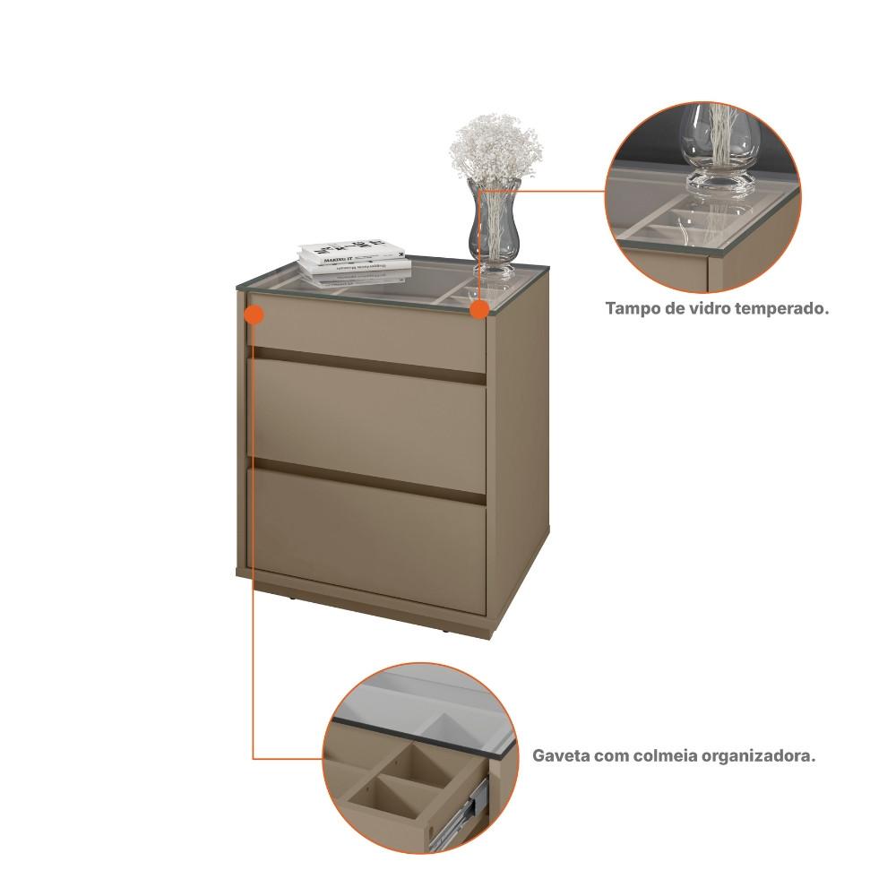 Mesa de Cabeceira com Tampo de Vidro 3 Gavetas Belize Casa D - 4