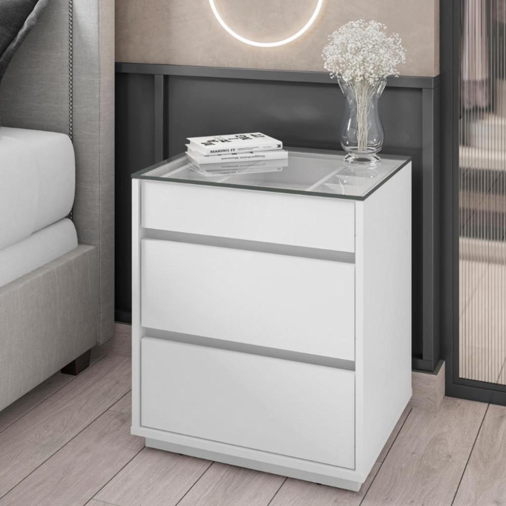 Mesa de Cabeceira com Tampo de Vidro 3 Gavetas Belize Casa D - 1