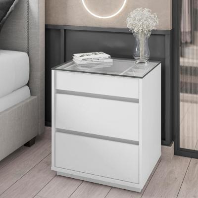 Mesa de Cabeceira com Tampo de Vidro 3 Gavetas Belize Casa D