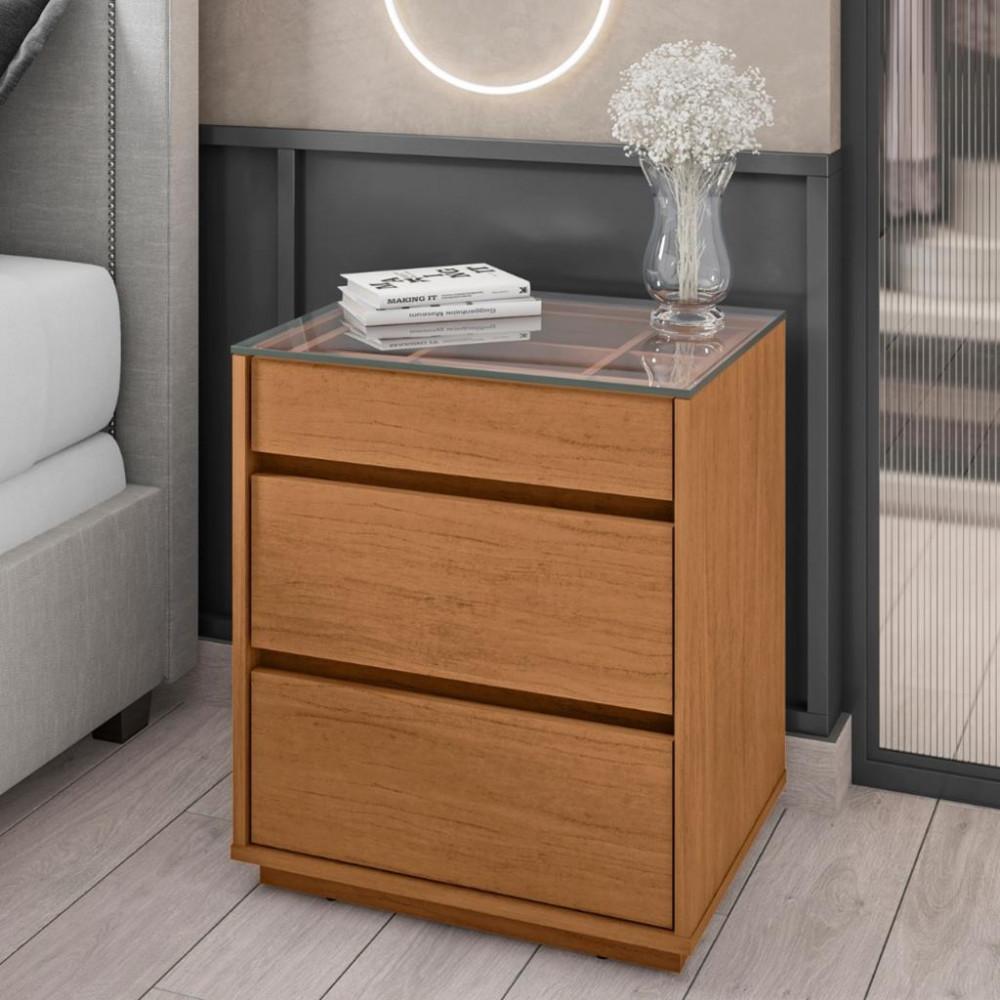 Mesa de Cabeceira com Tampo de Vidro 3 Gavetas Belize Casa D - 1