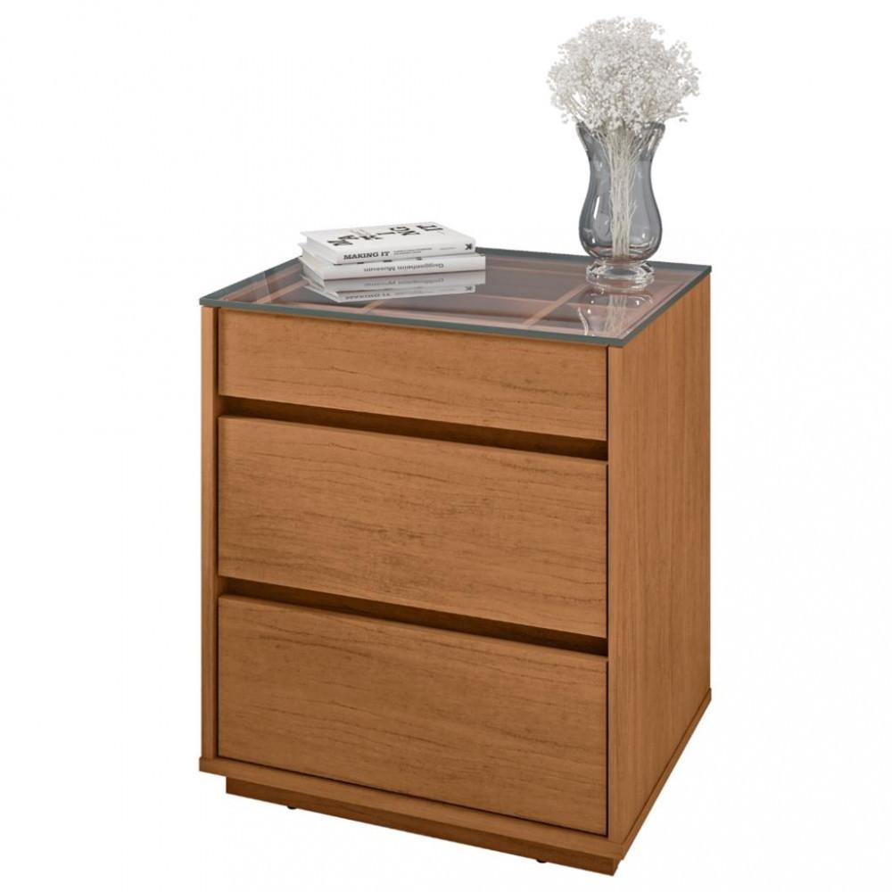 Mesa de Cabeceira com Tampo de Vidro 3 Gavetas Belize Casa D - 2