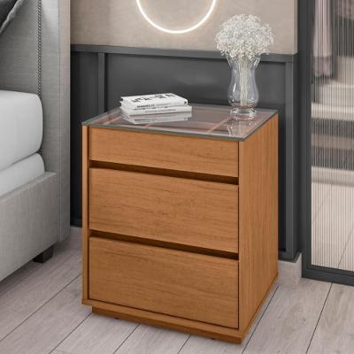 Mesa de Cabeceira com Tampo de Vidro 3 Gavetas Belize Casa D