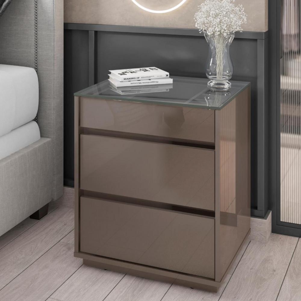 Mesa de Cabeceira com Tampo de Vidro 3 Gavetas Belize Casa D - 1