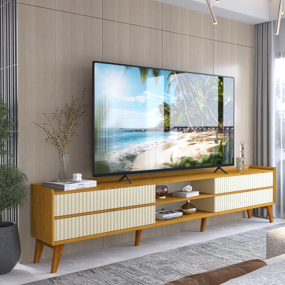 Rack Ripado para TV até 85 Polegadas 4 Gavetas com Pés de Madeira Maciça em MDF Magnífico Gelius - 9