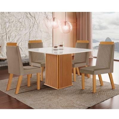 Conjunto Sala de Jantar Mesa Riviera com Tampo de Vidro