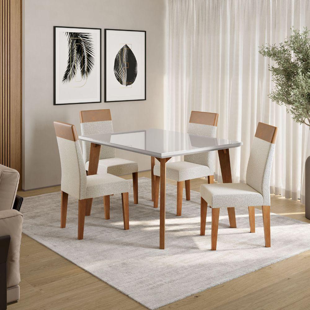 Conjunto Sala de Jantar Mesa 120cm Tampo de Vidro Dubai 4 Cadeiras Paris Madetal - 1