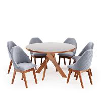 Conjunto Sala de Jantar Mesa Mônaco 137cm 6 Poltronas Grecia Madetal - 2