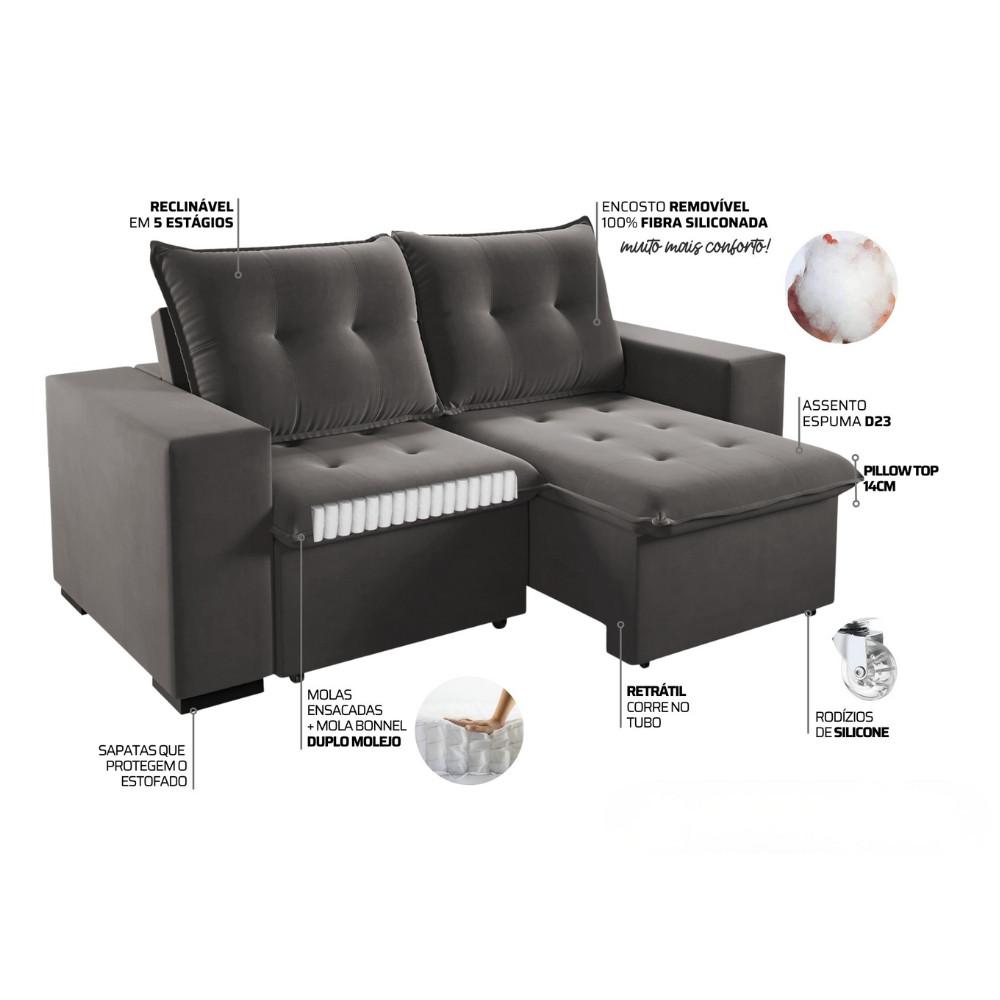 Sofá 3 Lugares Retrátil Reclinável 200cm Veludo Xangai Viero - 4