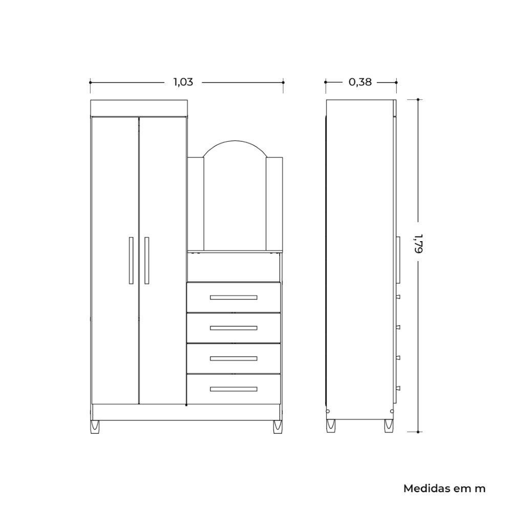Cômoda Penteadeira 4 Gavetas com Espelho Flex Capri Damulti - 7