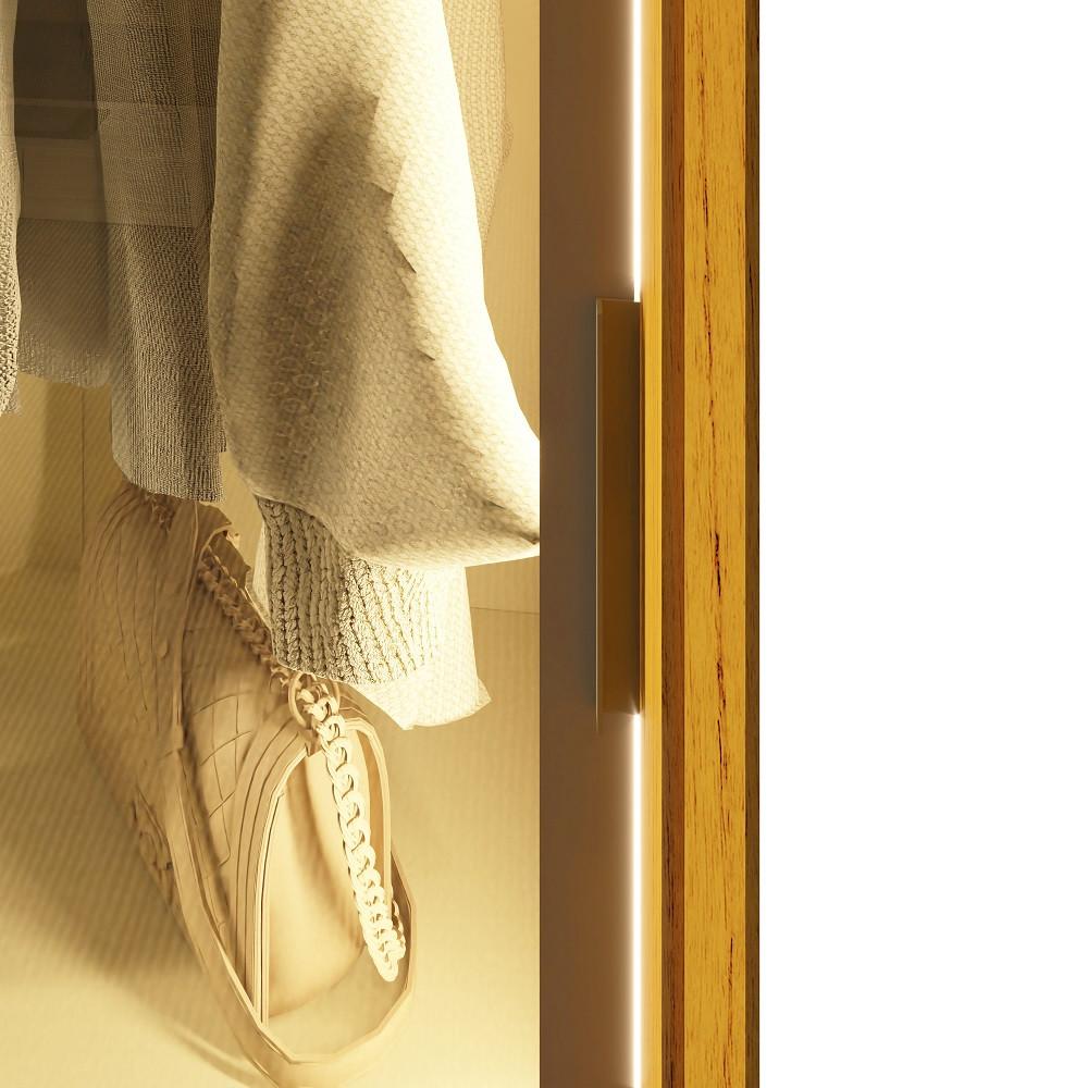 Guarda Roupa Casal com Vidro Reflecta LED 3 Portas de Correr com Pés MDF Platinum Gelius - 6