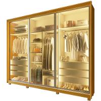 Guarda Roupa Casal com Vidro Reflecta LED 3 Portas de Correr com Pés MDF Platinum Gelius - 2