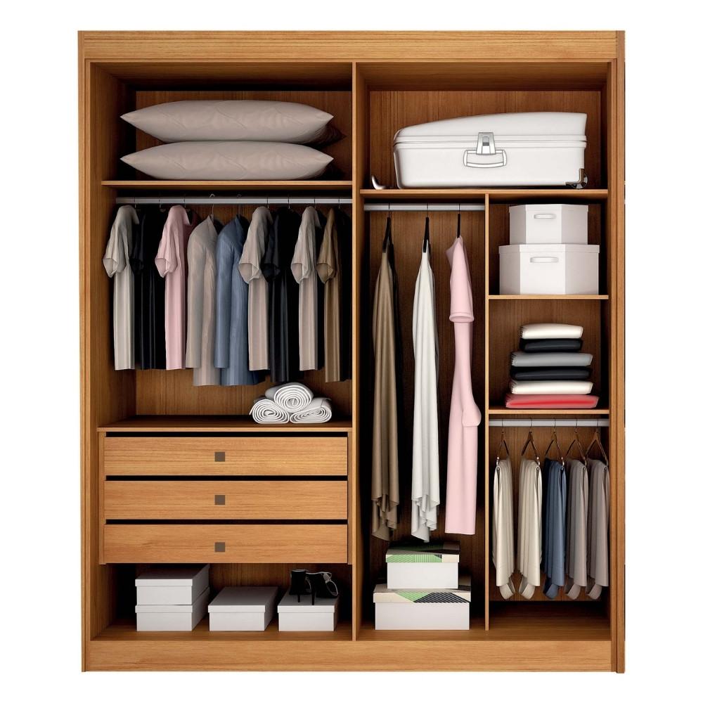 Guarda Roupa Casal com Espelho 2 Portas de Correr Em MDF São Paulo Leifer - 3